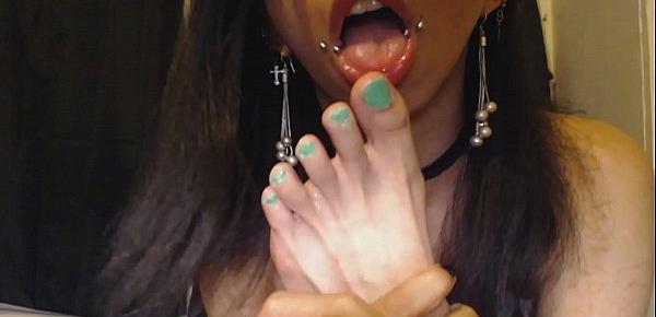  Self Sucking, Licking, Spitting, and Drooling All Over my Neon Green Painted Toes